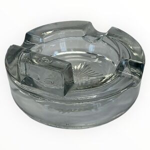 Vintage Clear Glass Cigarette Ashtray Round Heavy Sunburst Base 4.5 inch